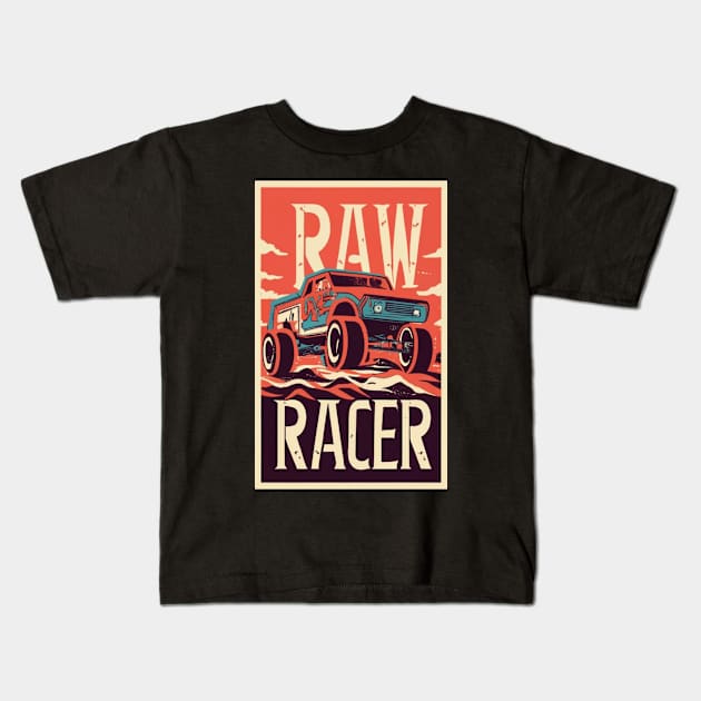 Raw Racer Desert Racing Car Art Kids T-Shirt by Abeer Ahmad